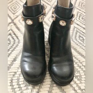 Steve Madden Black Amulet Chunky Rhinestone Studded Boots Size 10M- EUC